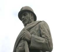 Detail of the main figure of the Belgian War Memorial, Winnipeg, 2006; Historic Resources Branch, Manitoba Culture, Heritage and Tourism, 2006