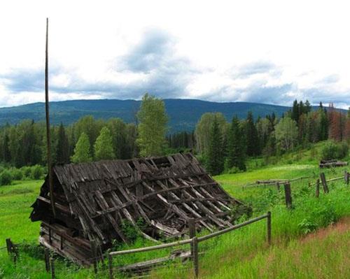 cabin seen from hillside