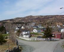 View of Brigus Historical Zone from St. George's Church steps.  Photo taken May, 2006, looking northeast.; HFNL/ Deborah O'Rielly 2006.