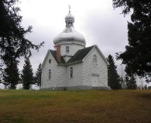 View of Ukrainian Orthodox Church of  Ascension, featuring the west facade, 2005.; Government of Saskatchewan, Michael Thome, 2005.