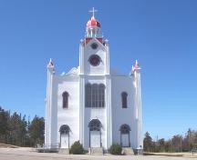 View of the front facade of Our Lady of Mercy Church, Port au Port, NL. Photo taken May 2006.; HFNL/Andrea O'Brien 2006