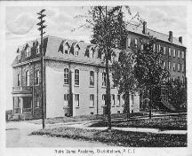 Showing 1911 annex of Notre Dame Academy in the foreground; Postcard - Courtesy Doug Murray, Postal Historian, n.d.