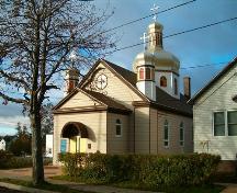 Holy Ghost Church front and side elevation.; Heritage Division, NS Dept. of Tourism, Culture and Heritage, 2004.