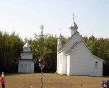 Contextual view, from the east, of the Ukrainian Greek Orthodox Church of the Holy Transfiguration, Menzie area, 2006; Historic Resources Branch, Manitoba Culture, Heritage and Tourism, 2006