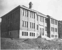 Historic exterior view of Penticton High School, Shatford School Building, no date; Penticton Museum