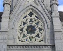 Stained glass window on the front elevation, St. Mary's Basilica, Halifax, Nova Scotia, 2005.
; Heritage Division, NS Dept. of Tourism, Culture and Heritage, 2005.