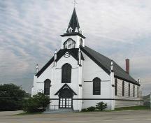 View of west side of St. John’s United Church on Brunswick Street at corner of Adelaide Street.; Restigouche Regional Museum, Dalhousie