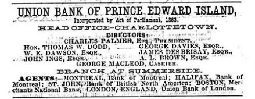 Advertisement for Union Bank of PEI