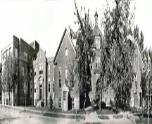 This photo depicts the original 1903 structure on the right as well as the 1930 annex to the left.; Moncton Museum