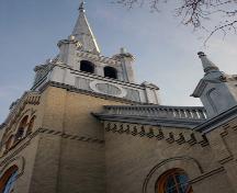Steeple detail of Ste. Anne Roman Catholic Church, Ste. Anne, 2006; Historic Resources Branch, Manitoba Culture, Heritage and Tourism, 2006