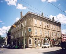 View of the north and west facades from the intersection of St. Lawrence and Main St – August 2003; OHT, 2003