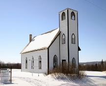 Primary elevations, from the northeast, of Shellmouth United Church, Shellmouth, 2006; Historic Resources Branch, Manitoba Culture, Heritage and Tourism, 2006