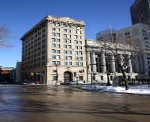 Contextual view, from the west, of the Bank of Hamilton, Winnipeg, 2006; Historic Resources Branch, Manitoba Culture, Heritage and Tourism, 2006