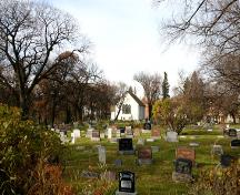 Contextual view, from the east, of Old St. James Anglican Church, Winnipeg, 2005; Historic Resources Branch, Manitoba Culture, Heritage and Tourism, 2005
