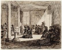 Robert Harris drawing of Acadian nuns at prayer; Confederation Centre Art Gallery and Museum