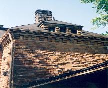 Detail view of stone ornamentation on the building's east elevation – July 2003; OHT, 2003