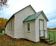 Primary elevations, from the southeast, of Cromarty School, Roblin area, 2007; Historic Resources Branch, Manitoba Culture, Heritage, Tourism and Sport, 2007