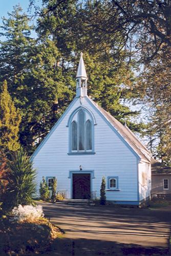 Oblique view of church.