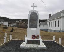 Photo taken facing front of War Memorial with St. Anthony United Church at right, St. Anthony, NL, 2007; Town of St. Anthony, 2007