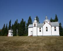Contextual view, from the south, of the Assumption of the Blessed Virgin Mary Ukrainian Catholic Church, Oakburn area, 2006; Historic Resources Branch, Manitoba Culture, Heritage and Tourism, 2006