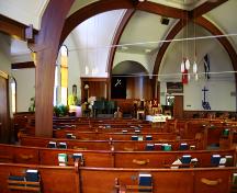 View of the nave and the curved wooden ribs in the Knox Presbyterian Church, Neepawa, 2005; Historic Resources Branch, Manitoba Culture, Heritage & Tourism 2005