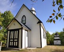 Primary elevation, from the southeast, of Sts. Peter and Paul Ukrainian Catholic Church, Rossburn area, 2006; Historic Resources Branch, Manitoba Culture, Heritage and Tourism, 2006