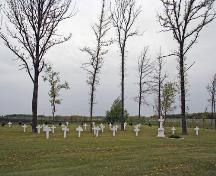 Vue du sud-est de la section de 1902, récemment retrouvée, du cimetière indépendent d'Overstoneville, région de Tolstoï, 2006; Historic Resources Branch, Manitoba Culture, Heritage and Tourism, 2006
