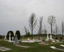 Vue d'ensemble - du sud-est avec le cimetière principal en premier plan et la section de 1902 en arrière plan du cimetière indépendent d'Overstoneville, région de Tolstoï, 2006; Historic Resources Branch, Manitoba Culture, Heritage and Tourism, 2006