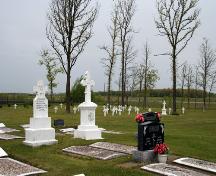 Vue des pierres tombales dans le cimetière indépendant d'Overstoneville, région de Tolstoï, 2006; Historic Resources Branch, Manitoba Culture, Heritage and Tourism, 2006