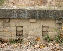 Detail view of the brick guardrails of the Concrete Box Bridge, Woodmore area, 2006; Historic Resources Branch, Manitoba Culture, Heritage and Tourism, 2006