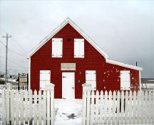 This is the side elevation of Dominion School House, and the main entry into the building. 2008; Dept. of Tourism, Culture and Heritage, Province of Nova Scotia, 2008