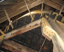 Looking up at original 40,000 gallon cedar water tank, 2004.; Government of Saskatchewan, Jennifer Bisson, 2004.