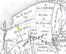 Cemetery is marked with a cross on this 1880 map; Meacham's Illustrated Historical Atlas of PEI, 1880