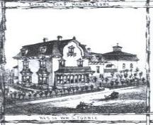 An artist's rendition of the William S. Torrie House found on a border panel of a drawn 1881 map of Moncton.; Moncton Museum 2004