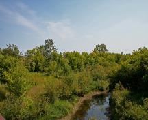 Contextual view, from the north, of the landscape around the Whitemud River at the Arden Mound and Camp Site, Arden, 2006; Historic Resources Branch, Manitoba Culture, Heritage, Tourism and Sport, 2006
