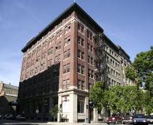 Primary elevations, from the northeast, of the Maltese Cross Building, Winnipeg, 2006; Historic Resources Branch, Manitoba Culture, Heritage, Tourism and Sport, 2006
