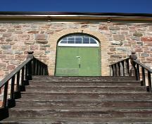View of main doors of Napinka School, Napinka, 2004; Historic Resources Branch, Manitoba Culture, Heritage, Tourism and Sport, 2004