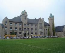 Of note are the limestone construction and two towers; Kayla Jonas, 2007.