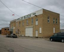 South and east elevations, from the southeast, of the Smellie Bros. and Co. Store, Russell, 2004; Historic Resources Branch, Manitoba Culture, Heritage, Tourism and Sport, 2005
