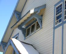 Detail of window shed and bracket, of the Manitou Town Hall, Manitou, 2005; Historic Resources Branch, Manitoba Culture, Heritage, Tourism and Sport, 2005