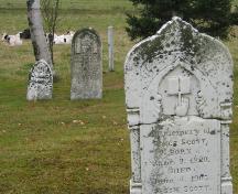 Showing detail of stone - finger on book; Province of PEI, Charlotte Stewart, 2008