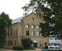 View of the primary elevations, from the southeast, of the Dauphin Town Hall, Dauphin, 2005; Historic Resources Branch, Manitoba Culture, Heritage, Tourism and Sport, 2005