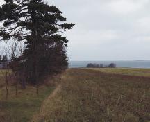 Showing cemetery among trees in the distance; PEI Genealogical Society, 2006