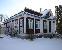 View of the southeast profile of the Masonic Lodge, Emerson, 2005; Historic Resources Branch, Manitoba Culture, Heritage, Tourism and Sport, 2005