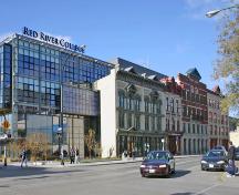 Contextual view, from the southeast, of the Drake Hotel and other buildings that make up the Red River College Princess Street Campus, Winnipeg, 2006; Historic Resources Branch, Manitoba Culture, Heritage, Tourism and Sport, 2006