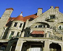 Detail view of Craigdarroch, showing the exterior forms and elements, 1996.; Parks Canada Agency / Agence Parcs Canada, Barrett & MacKay, 1996.