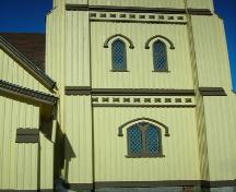 Detail of tower windows, St. James' Anglican Church, Mahone Bay, NS, 2009.; Heritage Division, NS Dept. of Tourism, Culture and Heritage, 2009