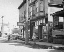 Exterior view of the P. Burns and Co. Butcher Shop, 1940s; Collection of Valerie Julian