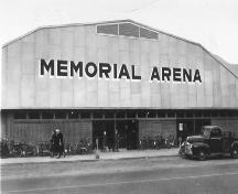 Historic view of the Memorial Arena, 1949; City of Kamloops Museum and Archives