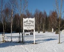 Overview of cemetery with sign; PEI Genealogical Society, 2008